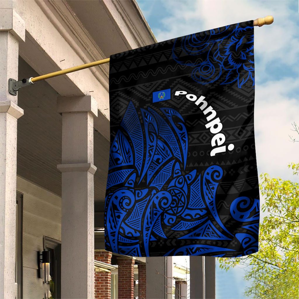 Pohnpei Federated States Of Micronesia Garden Flag Polynesian Tribal Heritage Art With Blue Island Tattoo Patterns TS04 House Flag Black Blue - Polynesian Pride