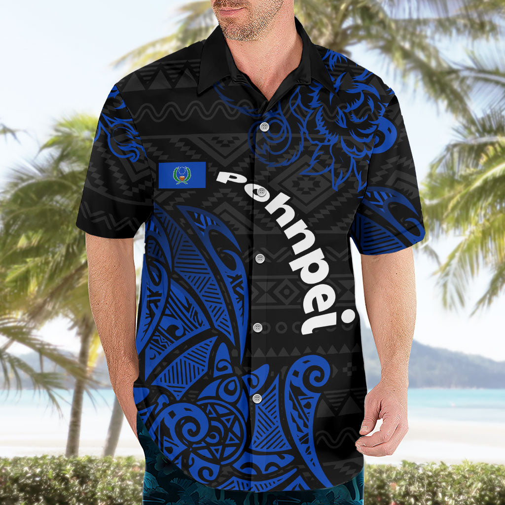Pohnpei Federated States Of Micronesia Hawaiian Shirt Polynesian Tribal Heritage Art With Blue Island Tattoo Patterns