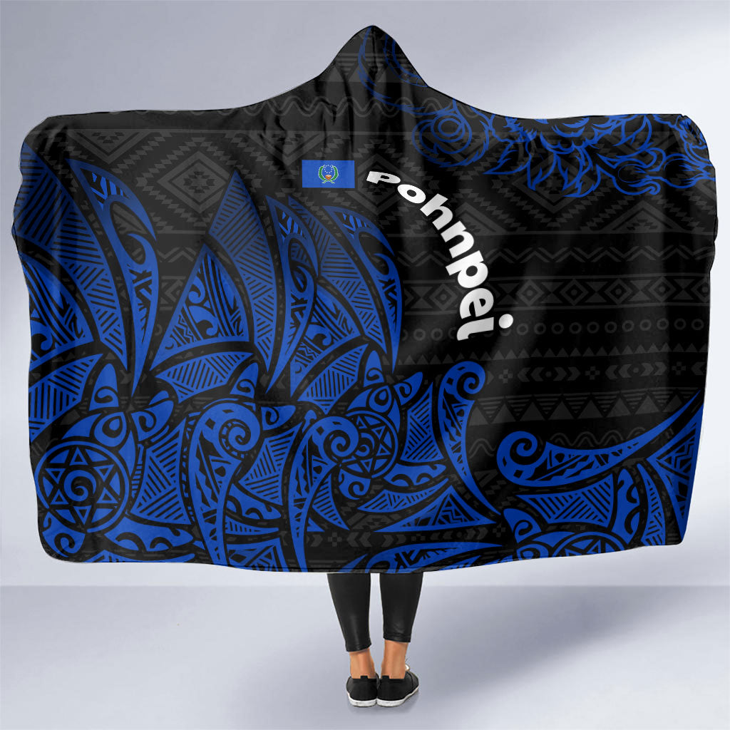 Pohnpei Federated States Of Micronesia Hooded Blanket Polynesian Tribal Heritage Art With Blue Island Tattoo Patterns