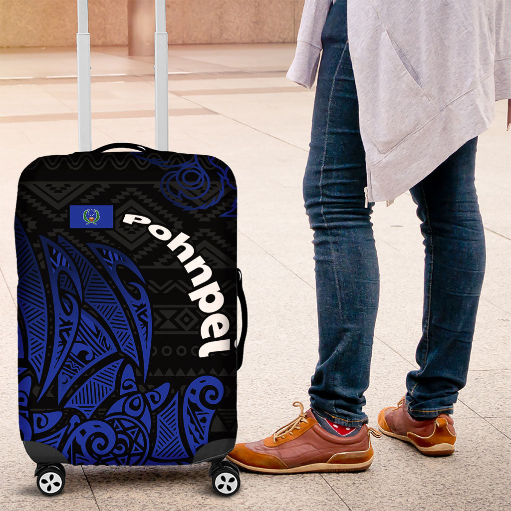 Pohnpei Federated States Of Micronesia Luggage Cover Polynesian Tribal Heritage Art With Blue Island Tattoo Patterns TS04 Black Blue - Polynesian Pride
