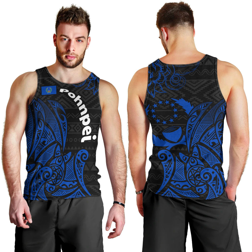 Pohnpei Federated States Of Micronesia Men Tank Top Polynesian Tribal Heritage Art With Blue Island Tattoo Patterns