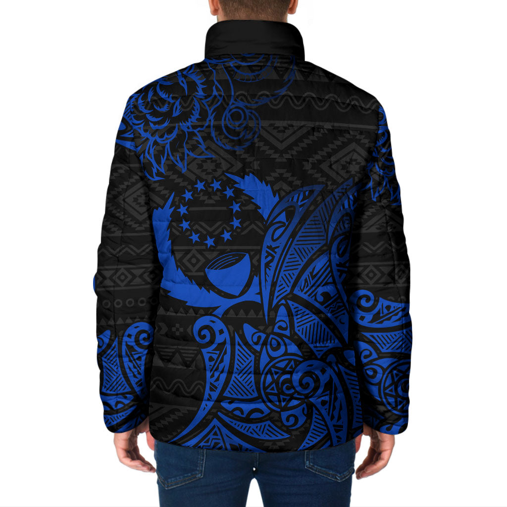 Pohnpei Federated States Of Micronesia Padded Jacket Polynesian Tribal Heritage Art With Blue Island Tattoo Patterns