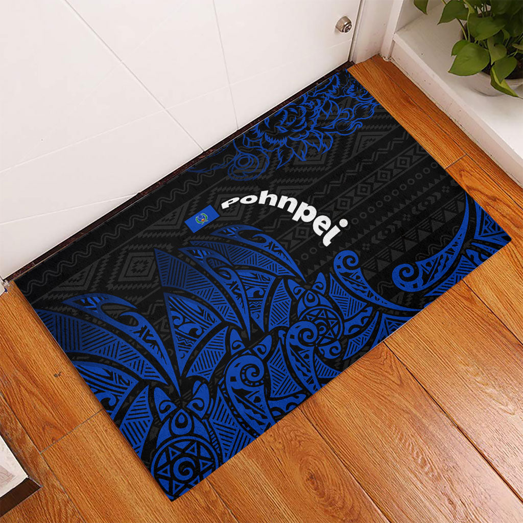 Pohnpei Federated States Of Micronesia Rubber Doormat Polynesian Tribal Heritage Art With Blue Island Tattoo Patterns