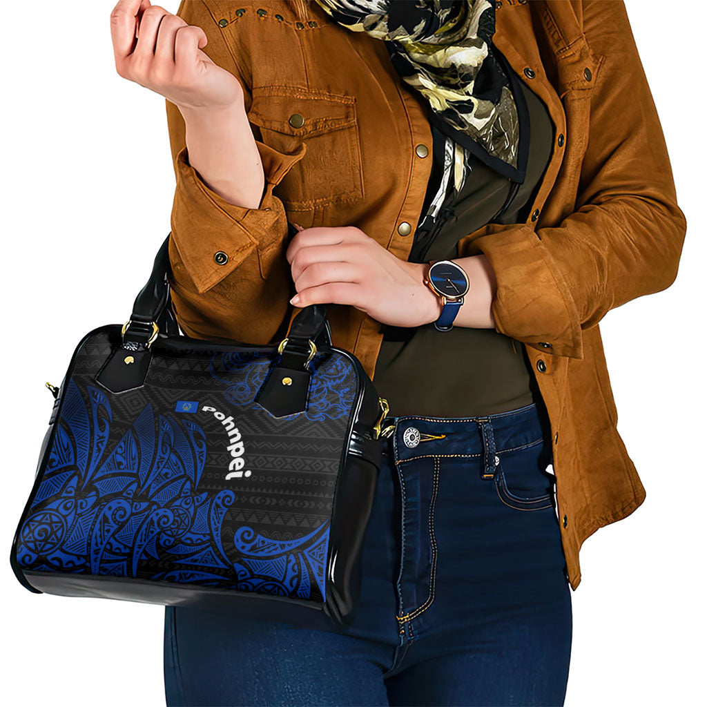 Pohnpei Federated States Of Micronesia Shoulder Handbag Polynesian Tribal Heritage Art With Blue Island Tattoo Patterns