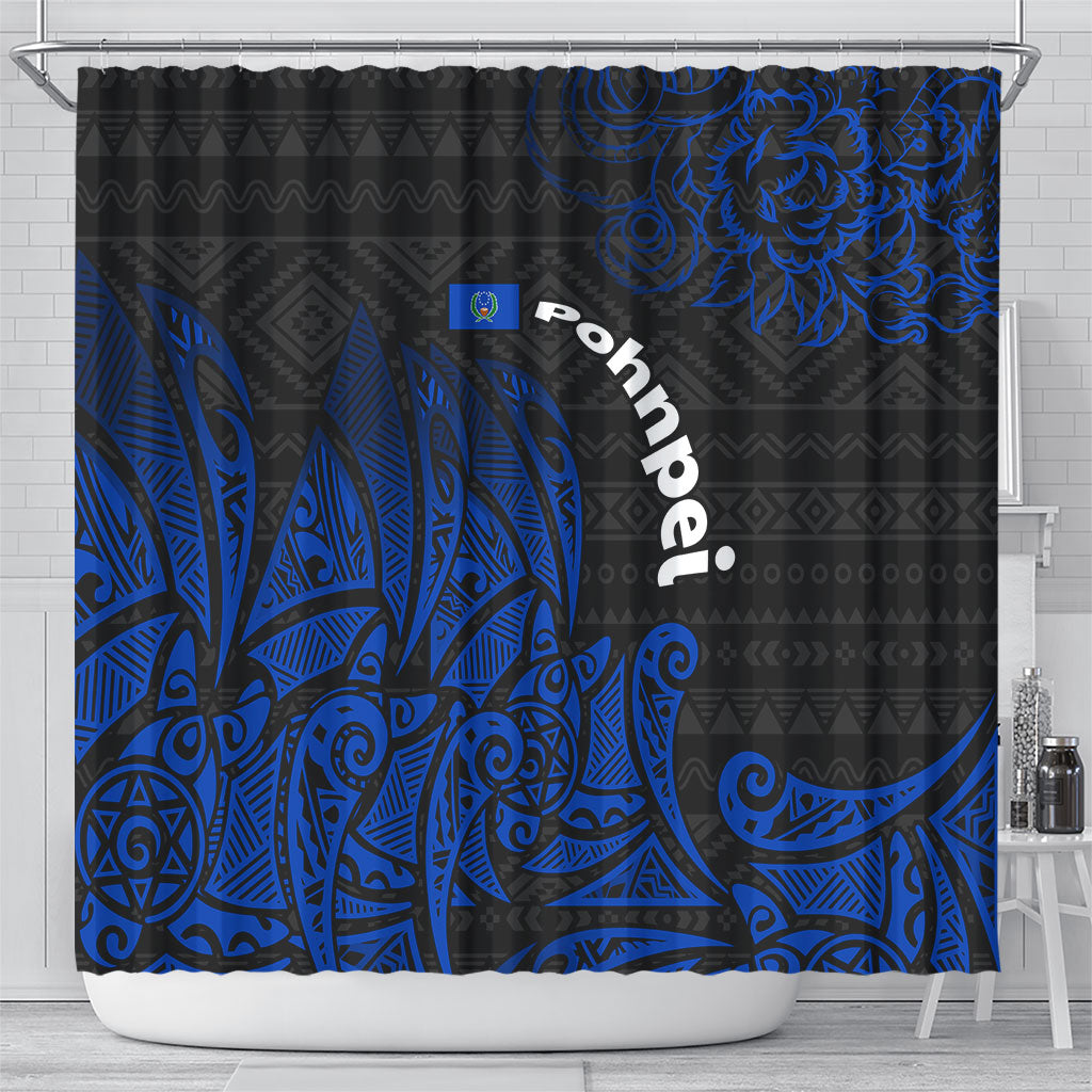 Pohnpei Federated States Of Micronesia Shower Curtain Polynesian Tribal Heritage Art With Blue Island Tattoo Patterns