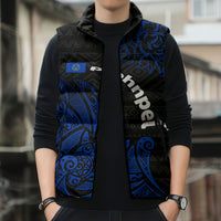 Pohnpei Federated States Of Micronesia Sleeveless Puffer Jacket Polynesian Tribal Heritage Art With Blue Island Tattoo Patterns