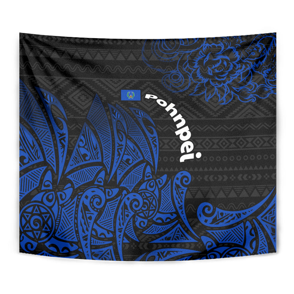 Pohnpei Federated States Of Micronesia Tapestry Polynesian Tribal Heritage Art With Blue Island Tattoo Patterns