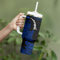 Pohnpei Federated States Of Micronesia Tumbler With Handle Polynesian Tribal Heritage Art With Blue Island Tattoo Patterns
