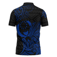 Pohnpei Federated States Of Micronesia Zipper Polo Shirt Polynesian Tribal Heritage Art With Blue Island Tattoo Patterns