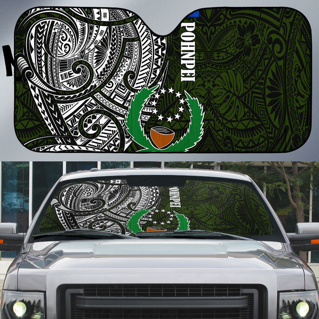 Pohnpei Federated States Of Micronesia Auto Sun Shade Polynesian Tribal Heritage Art With Kaselehlie State Seal