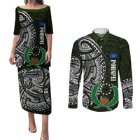Pohnpei Federated States Of Micronesia Couples Matching Puletasi and Long Sleeve Button Shirt Polynesian Tribal Heritage Art With Kaselehlie State Seal