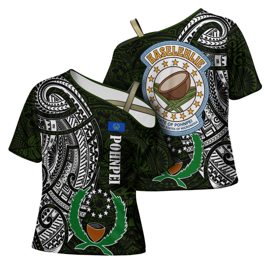 Pohnpei Federated States Of Micronesia Cross Shoulder Shirt Polynesian Tribal Heritage Art With Kaselehlie State Seal