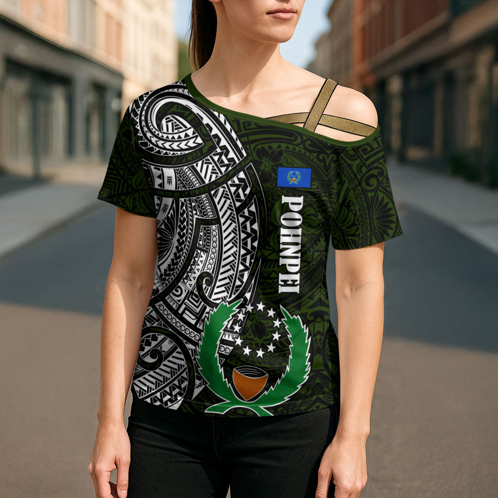 Pohnpei Federated States Of Micronesia Cross Shoulder Shirt Polynesian Tribal Heritage Art With Kaselehlie State Seal