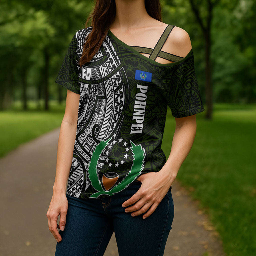 Pohnpei Federated States Of Micronesia Cross Shoulder Shirt Polynesian Tribal Heritage Art With Kaselehlie State Seal