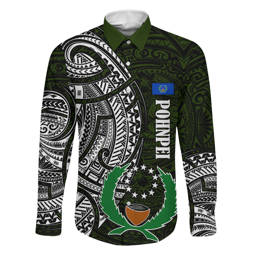 Pohnpei Federated States Of Micronesia Family Matching Long Sleeve Bodycon Dress and Hawaiian Shirt Polynesian Tribal Heritage Art With Kaselehlie State Seal