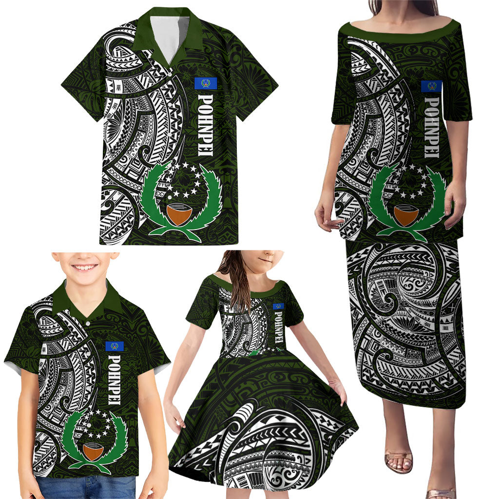 Pohnpei Federated States Of Micronesia Family Matching Puletasi and Hawaiian Shirt Polynesian Tribal Heritage Art With Kaselehlie State Seal