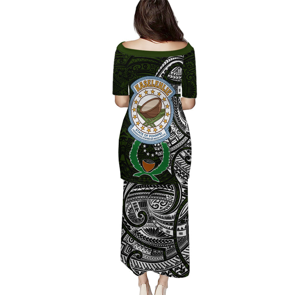 Pohnpei Federated States Of Micronesia Family Matching Puletasi and Hawaiian Shirt Polynesian Tribal Heritage Art With Kaselehlie State Seal