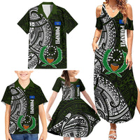 Pohnpei Federated States Of Micronesia Family Matching Summer Maxi Dress and Hawaiian Shirt Polynesian Tribal Heritage Art With Kaselehlie State Seal