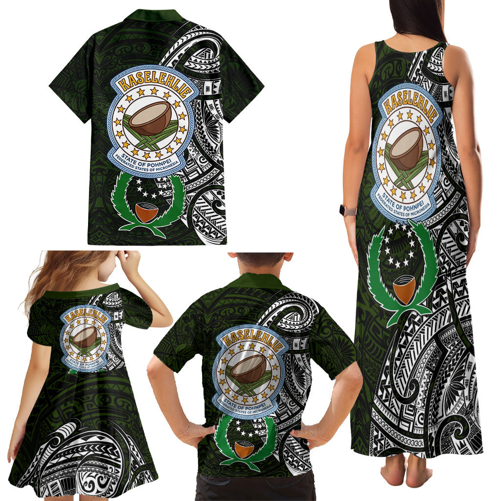 Pohnpei Federated States Of Micronesia Family Matching Tank Maxi Dress and Hawaiian Shirt Polynesian Tribal Heritage Art With Kaselehlie State Seal