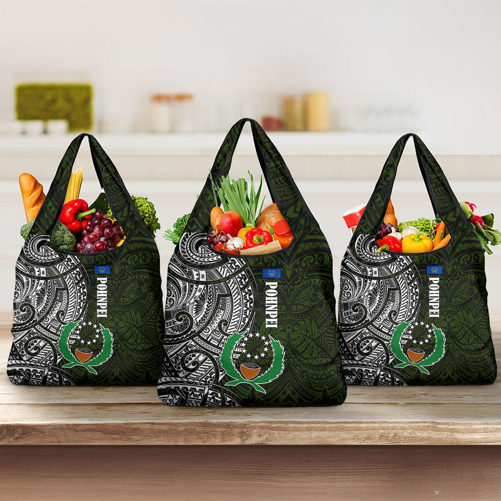 Pohnpei Federated States Of Micronesia Grocery Bag Polynesian Tribal Heritage Art With Kaselehlie State Seal