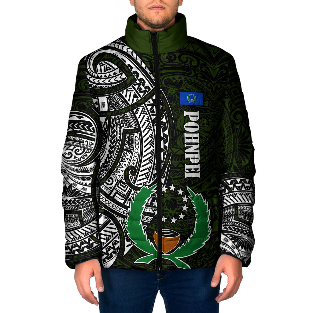 Pohnpei Federated States Of Micronesia Padded Jacket Polynesian Tribal Heritage Art With Kaselehlie State Seal