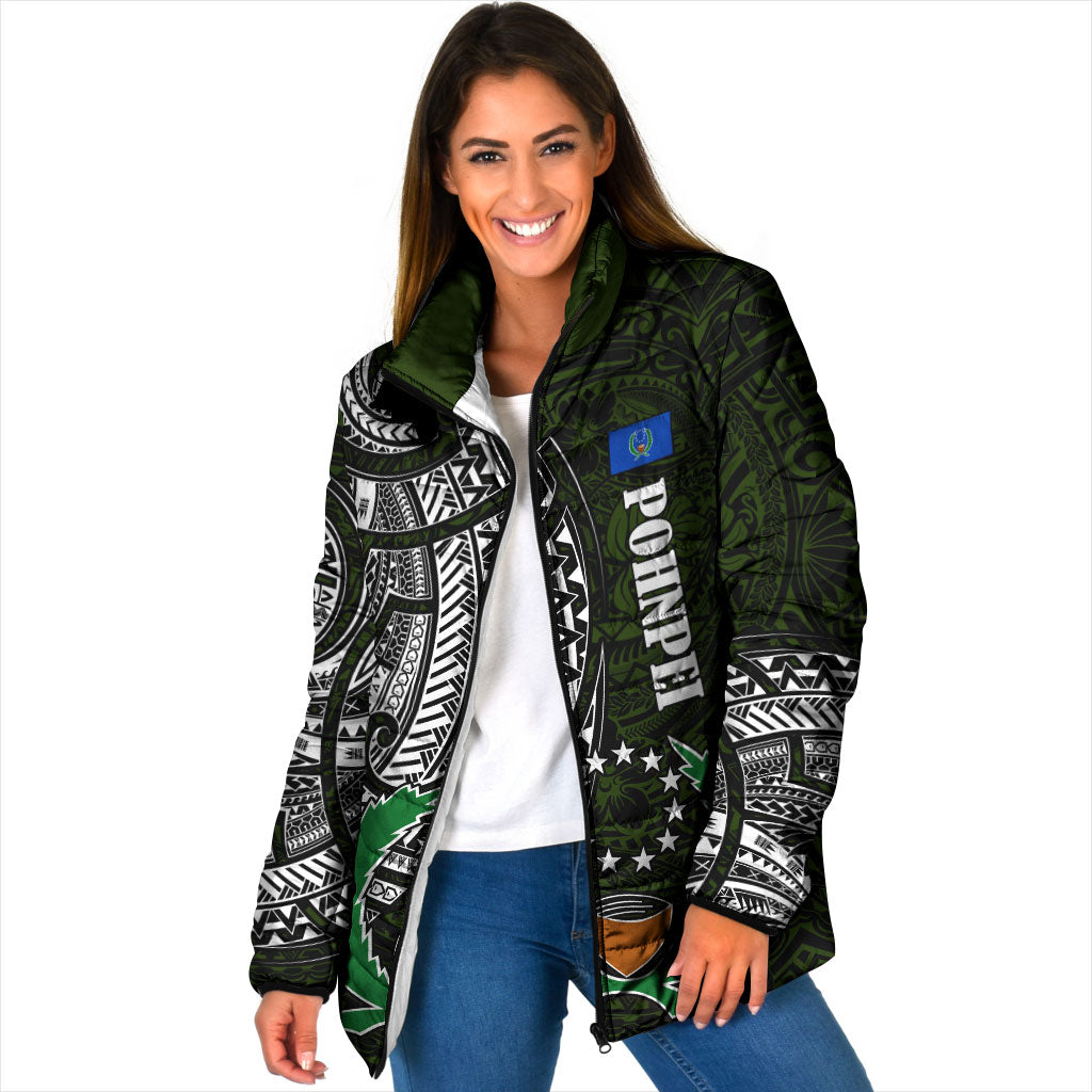 Pohnpei Federated States Of Micronesia Padded Jacket Polynesian Tribal Heritage Art With Kaselehlie State Seal