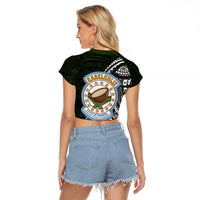 Pohnpei Federated States Of Micronesia Raglan Cropped T Shirt Polynesian Tribal Heritage Art With Kaselehlie State Seal