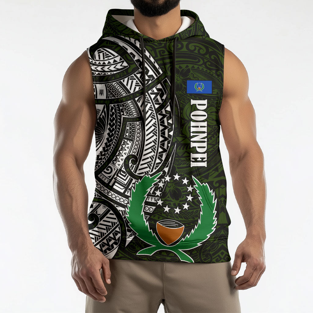 Pohnpei Federated States Of Micronesia Sleeveless Hoodie Polynesian Tribal Heritage Art With Kaselehlie State Seal