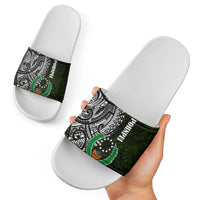 Pohnpei Federated States Of Micronesia Slide Sandals Polynesian Tribal Heritage Art With Kaselehlie State Seal