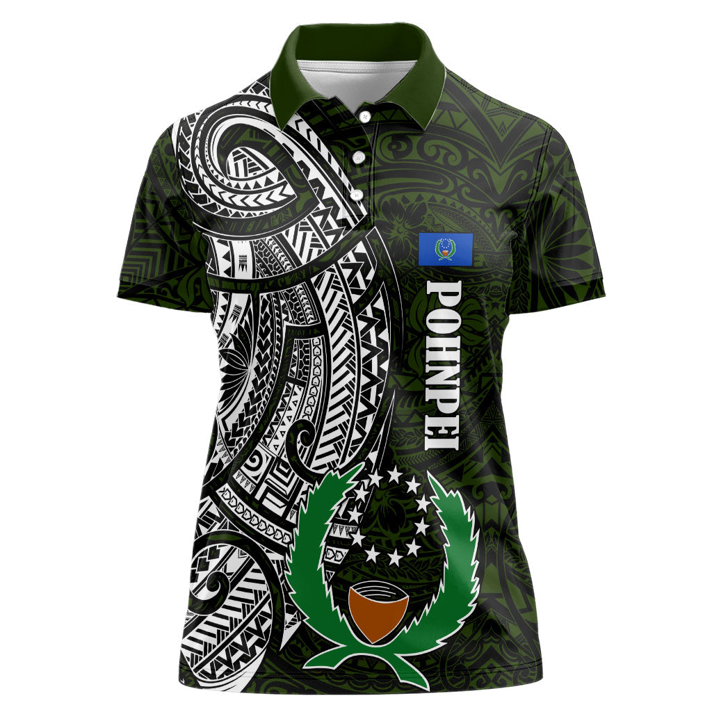 Pohnpei Federated States Of Micronesia Women Polo Shirt Polynesian Tribal Heritage Art With Kaselehlie State Seal