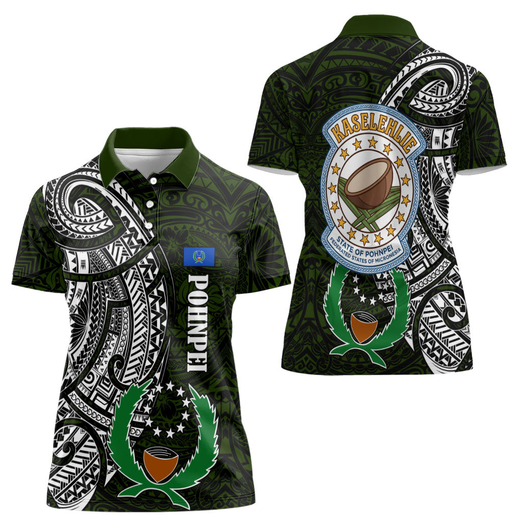 Pohnpei Federated States Of Micronesia Women Polo Shirt Polynesian Tribal Heritage Art With Kaselehlie State Seal