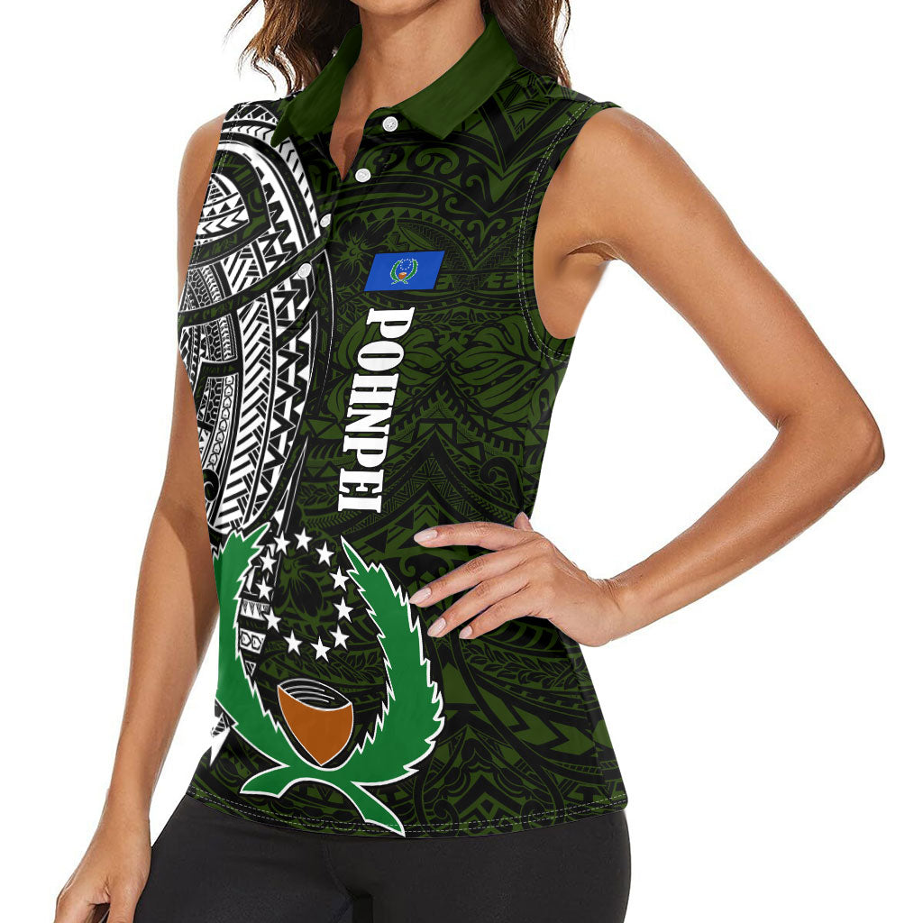 Pohnpei Federated States Of Micronesia Women Sleeveless Polo Shirt Polynesian Tribal Heritage Art With Kaselehlie State Seal