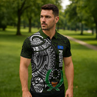 Pohnpei Federated States Of Micronesia Zipper Polo Shirt Polynesian Tribal Heritage Art With Kaselehlie State Seal