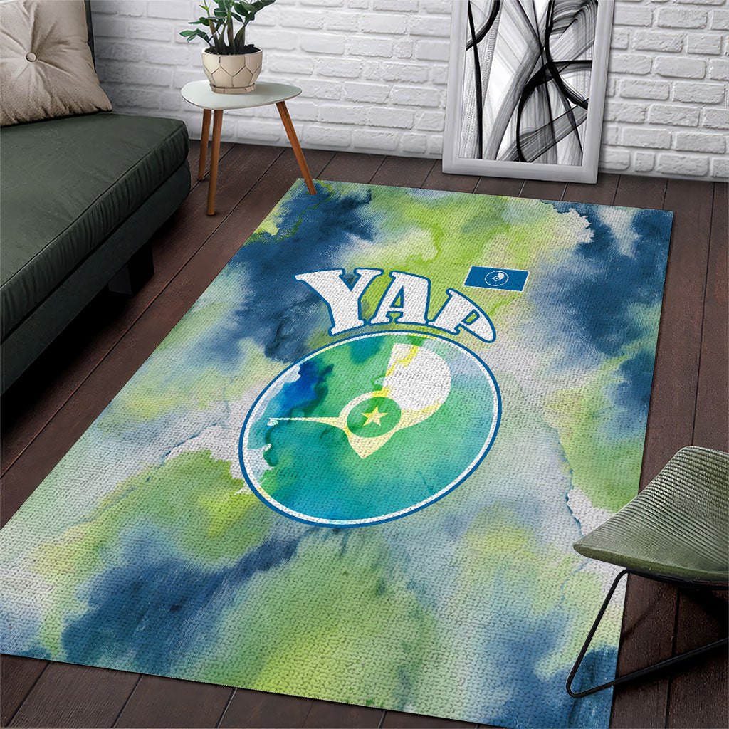 Yap Island Heritage Cultural Symbol Area Rug Micronesian Flag Stone Money Watercolor Abstract Art Design TS04 Green Blue - Polynesian Pride