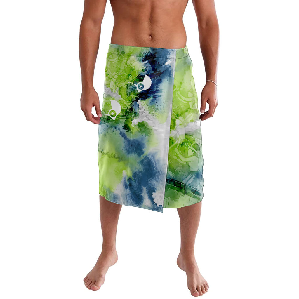 Yap Island Heritage Cultural Symbol Lavalava Micronesian Flag Stone Money Watercolor Abstract Art Design TS04 Green Blue - Polynesian Pride