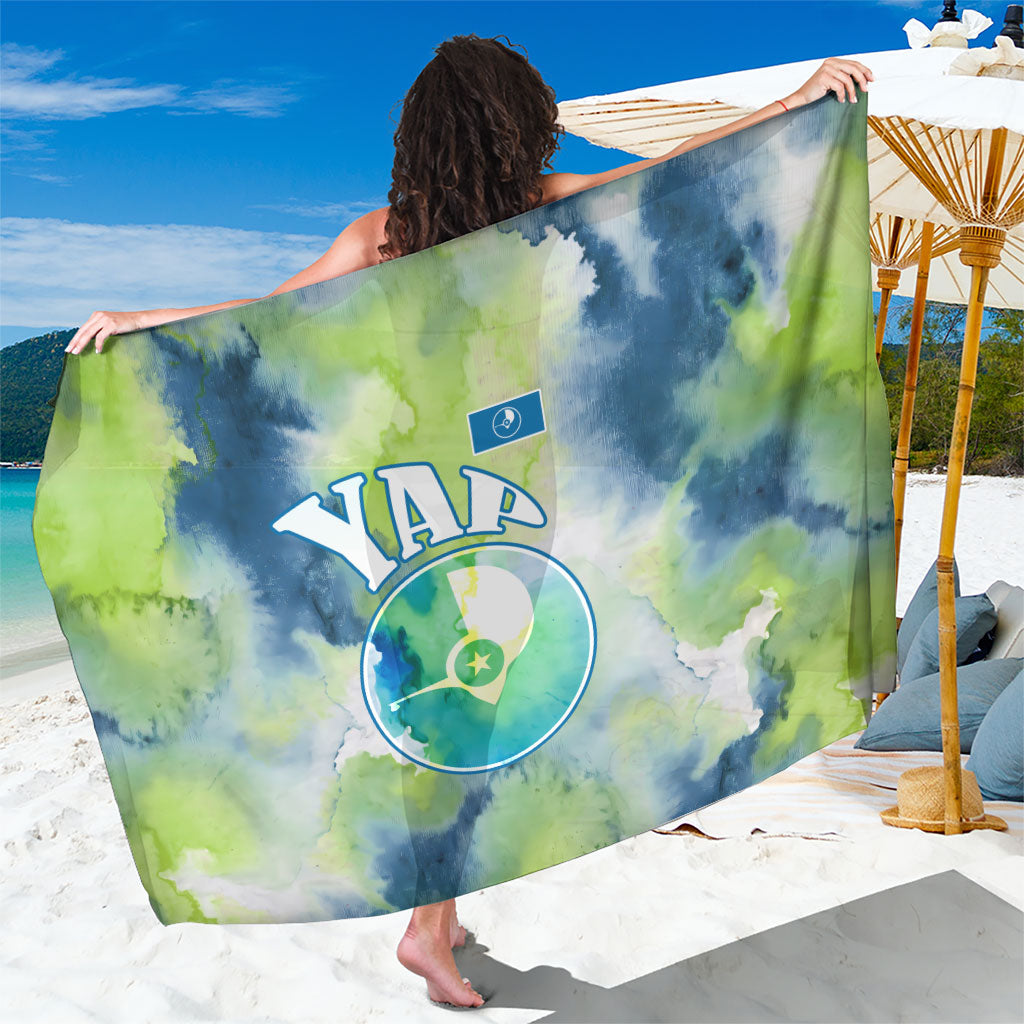 Yap Island Heritage Cultural Symbol Sarong Micronesian Flag Stone Money Watercolor Abstract Art Design TS04 One Size 44 x 66 inches Green Blue - Polynesian Pride
