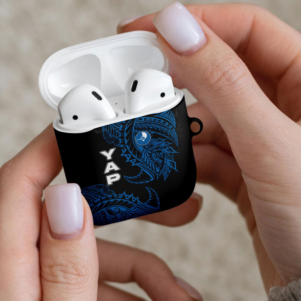 Yap Island Tribal Heritage AirPods Case Micronesian Polynesian Tattoo Pattern Blue Black Cultural Art