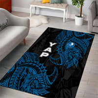 Yap Island Tribal Heritage Area Rug Micronesian Polynesian Tattoo Pattern Blue Black Cultural Art