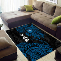 Yap Island Tribal Heritage Area Rug Micronesian Polynesian Tattoo Pattern Blue Black Cultural Art