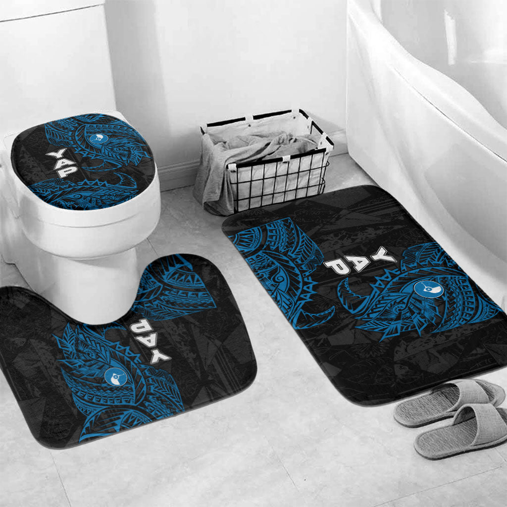 Yap Island Tribal Heritage Bathroom Set Micronesian Polynesian Tattoo Pattern Blue Black Cultural Art