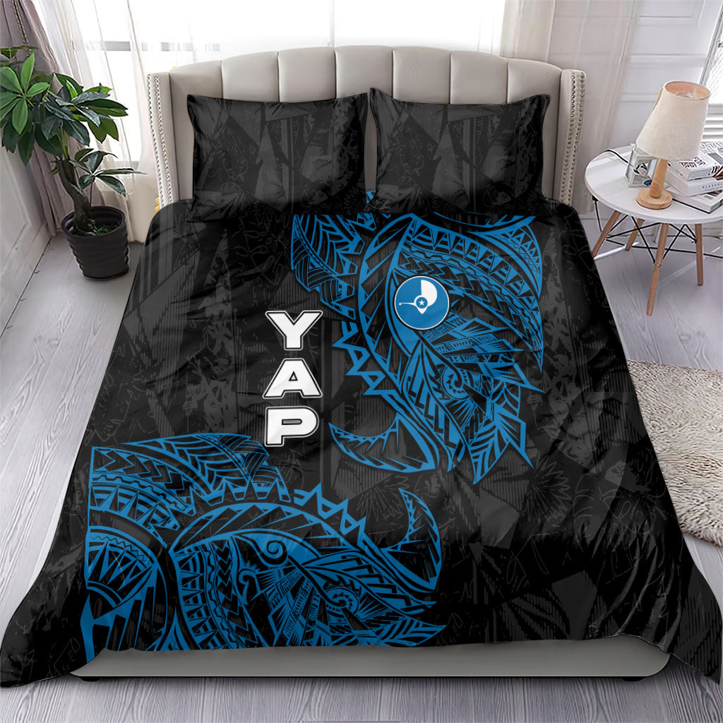 Yap Island Tribal Heritage Bedding Set Micronesian Polynesian Tattoo Pattern Blue Black Cultural Art