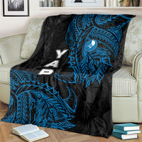 Yap Island Tribal Heritage Blanket Micronesian Polynesian Tattoo Pattern Blue Black Cultural Art