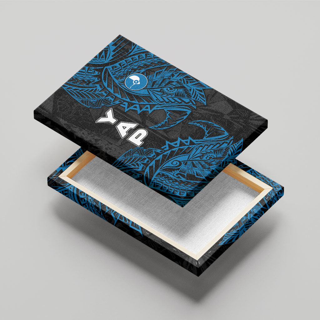 Yap Island Tribal Heritage Canvas Wall Art Micronesian Polynesian Tattoo Pattern Blue Black Cultural Art