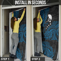Yap Island Tribal Heritage Door Cover Micronesian Polynesian Tattoo Pattern Blue Black Cultural Art