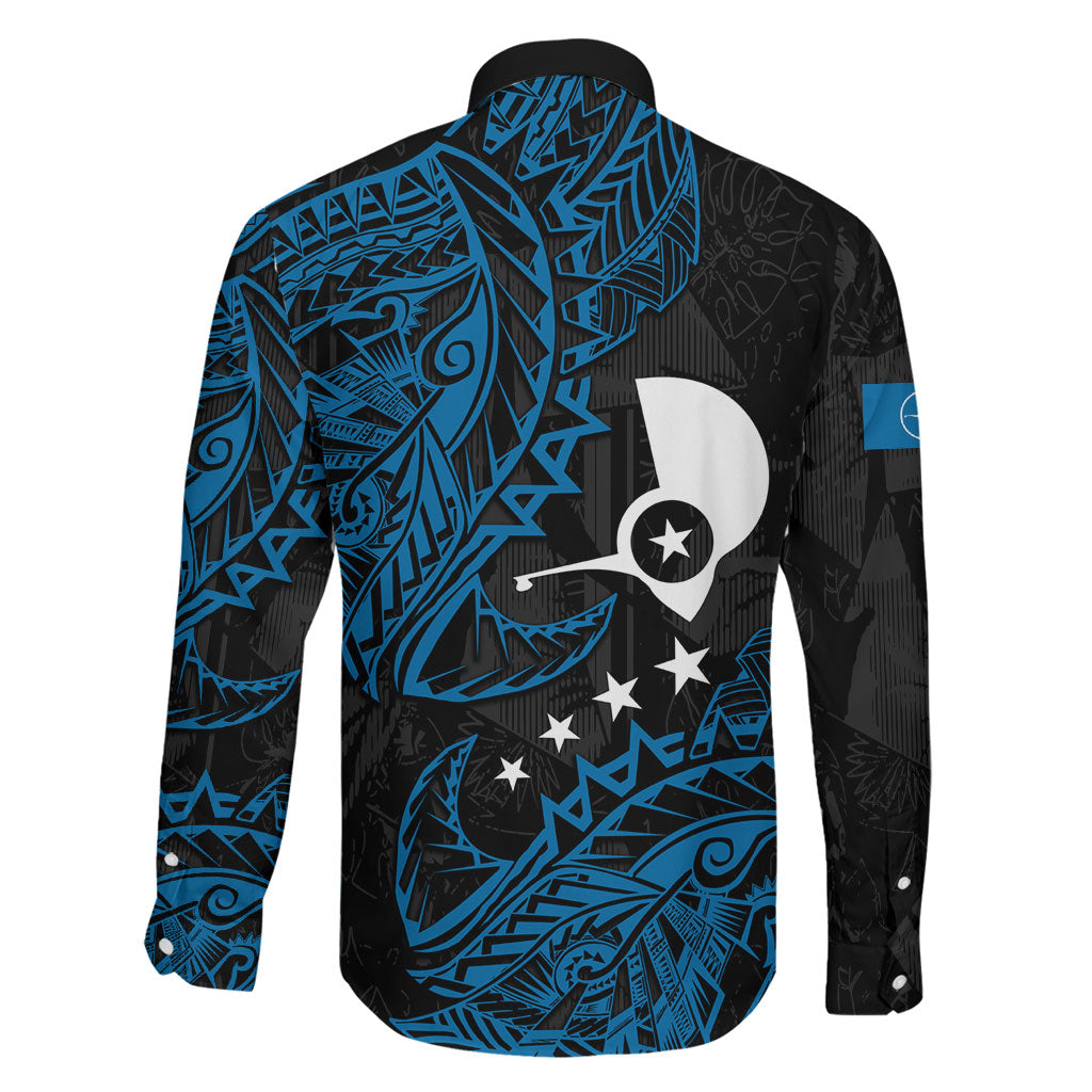 Yap Island Tribal Heritage Family Matching Long Sleeve Bodycon Dress and Hawaiian Shirt Micronesian Polynesian Tattoo Pattern Blue Black Cultural Art