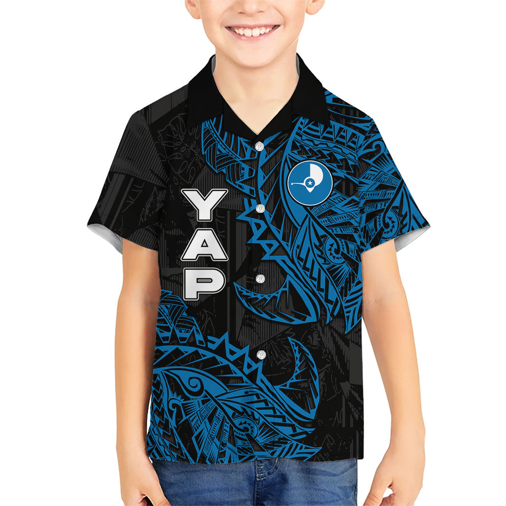 Yap Island Tribal Heritage Family Matching Mermaid Dress and Hawaiian Shirt Micronesian Polynesian Tattoo Pattern Blue Black Cultural Art