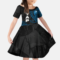 Yap Island Tribal Heritage Family Matching Puletasi and Hawaiian Shirt Micronesian Polynesian Tattoo Pattern Blue Black Cultural Art