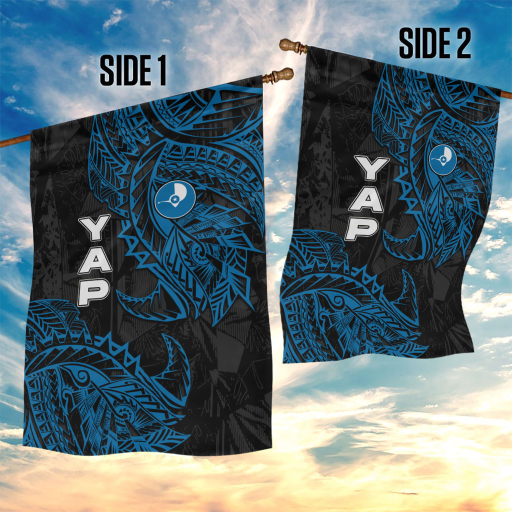 Yap Island Tribal Heritage Garden Flag Micronesian Polynesian Tattoo Pattern Blue Black Cultural Art