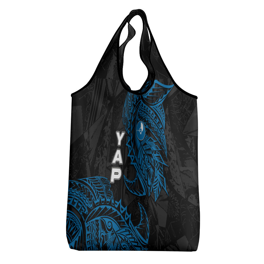 Yap Island Tribal Heritage Grocery Bag Micronesian Polynesian Tattoo Pattern Blue Black Cultural Art
