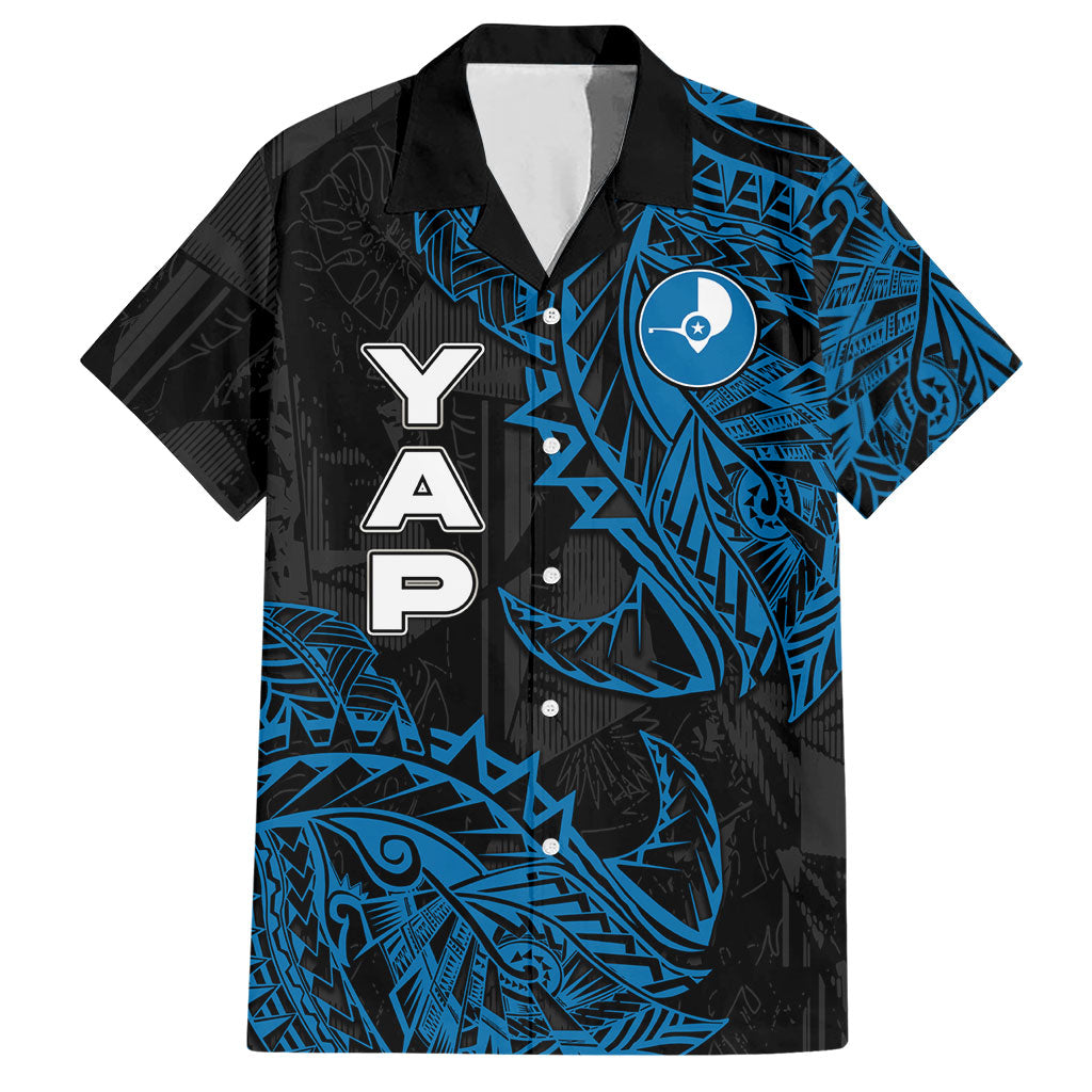 Yap Island Tribal Heritage Hawaiian Shirt Micronesian Polynesian Tattoo Pattern Blue Black Cultural Art